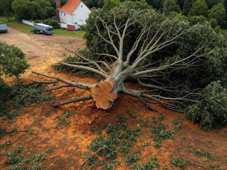 Vue d'un arbre récemment abattu, illustrant notre service d'abattage sécurisé et professionnel pour les arbres dangereux ou malades dans le Val d'Oise (95) - Abattage d'arbres - Élagage et Paysagiste Val-d'Oise (95).
