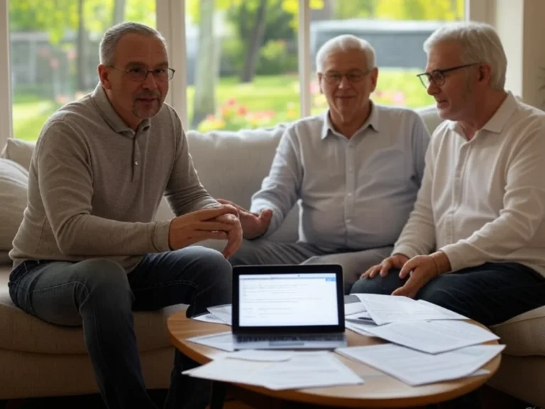 Deux clients âgés écoutent attentivement un expert expliquer les avantages de la réduction d'impôt pour leurs travaux de jardinage, bénéficiant d'un conseil personnalisé - Crédit d'impôt - Élagage et Paysagiste Val-d'Oise (95).