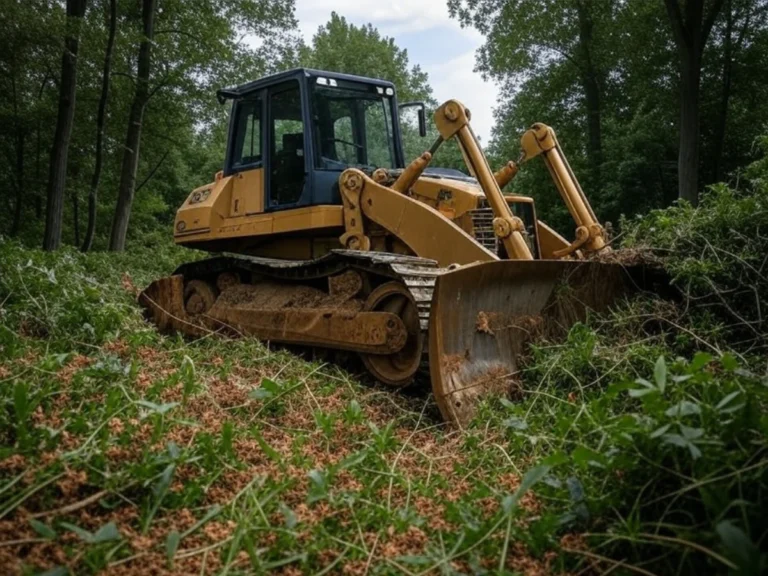 Vue d'un dessouchage industriel en milieu forestier, illustrant notre service de débroussaillage forestier pour un terrain propre et sécurisé dans le Val d'Oise (95) - Débroussaillage - Élagage et Paysagiste Val-d'Oise (95).